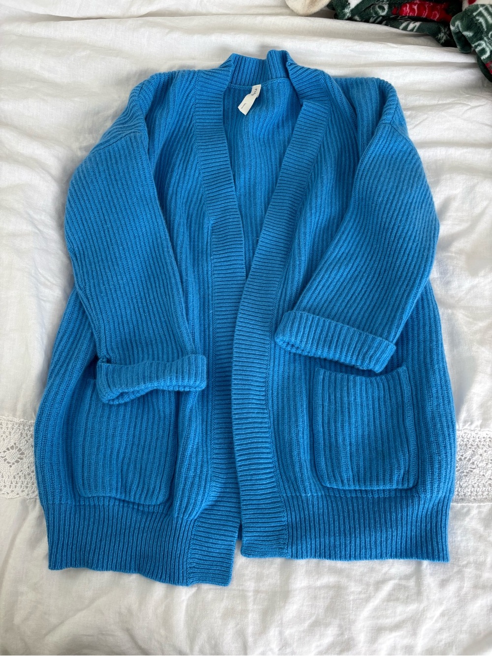 NAP Plush 100% Cashmere Rib-Knit Cardigan Loungewear Oversize XS Blue